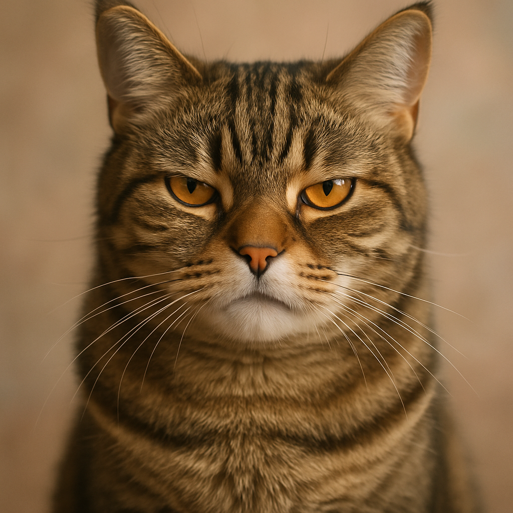 Sage stare tabby cat with amber eyes