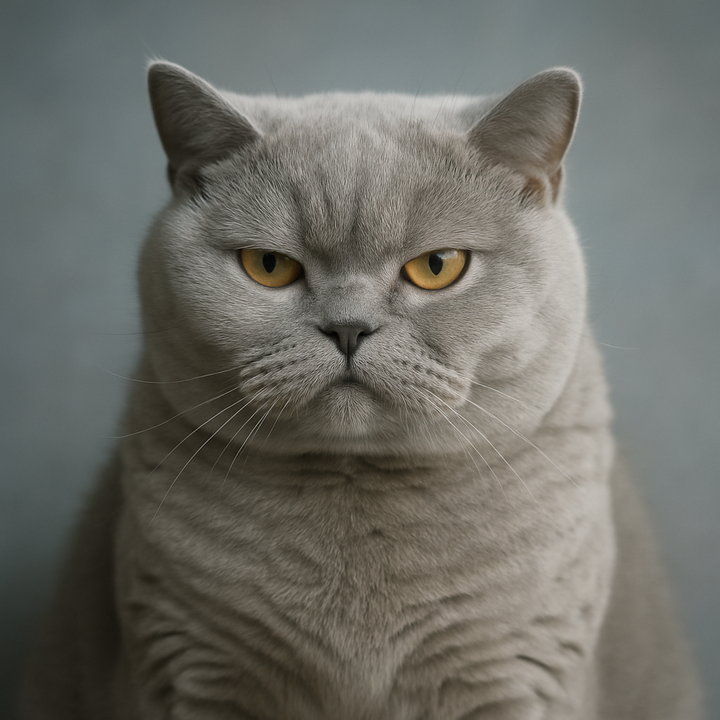 Gray British Shorthair cat with a plush round face