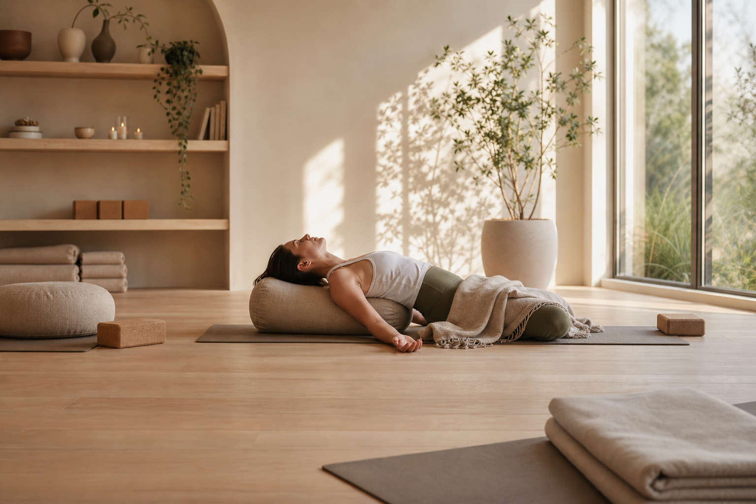 Serene natural-light wellness studio with restorative movement