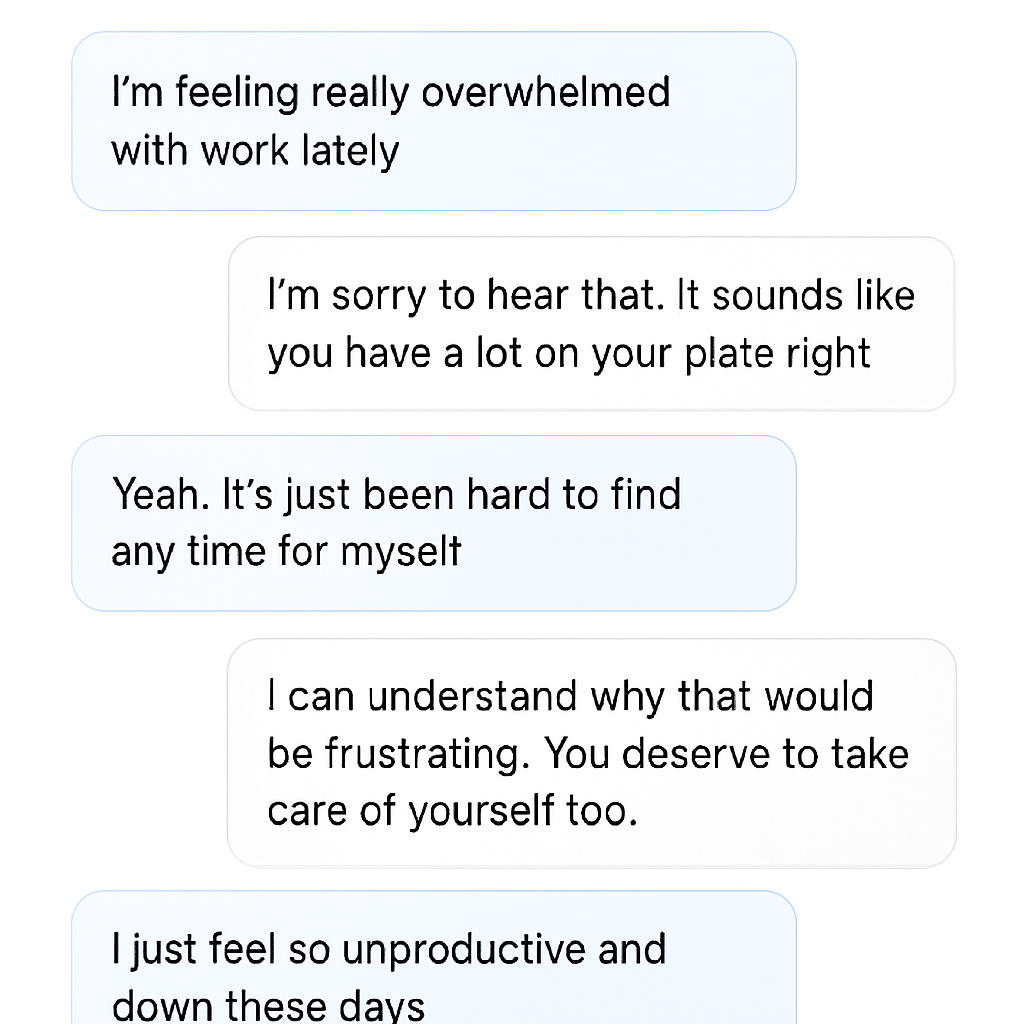 Screenshot of AI conversation with empathetic responses