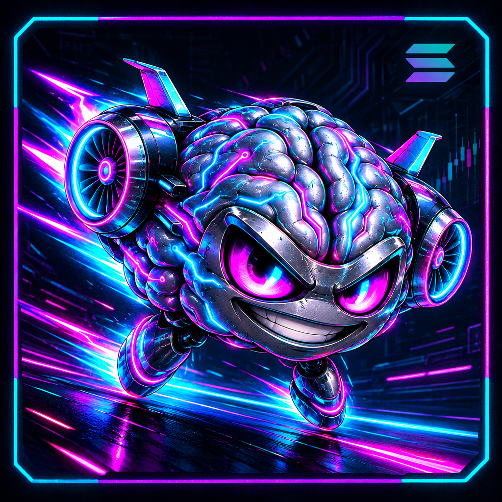 Small meme character portrait of Tesla Intelligence, a manic machine-brain creature with neon circuitry and speed aura