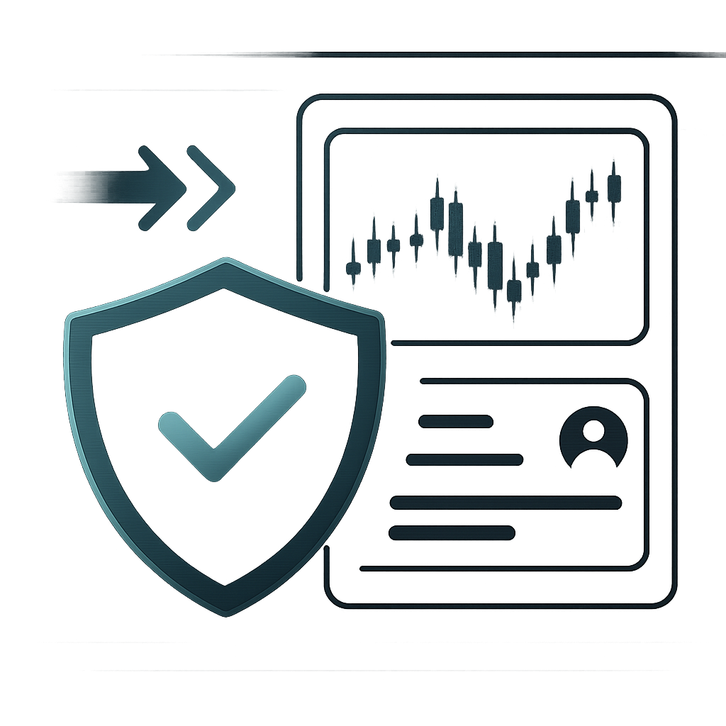 Dark fintech illustration showing a secure shield, transaction arrows, and protected account interface