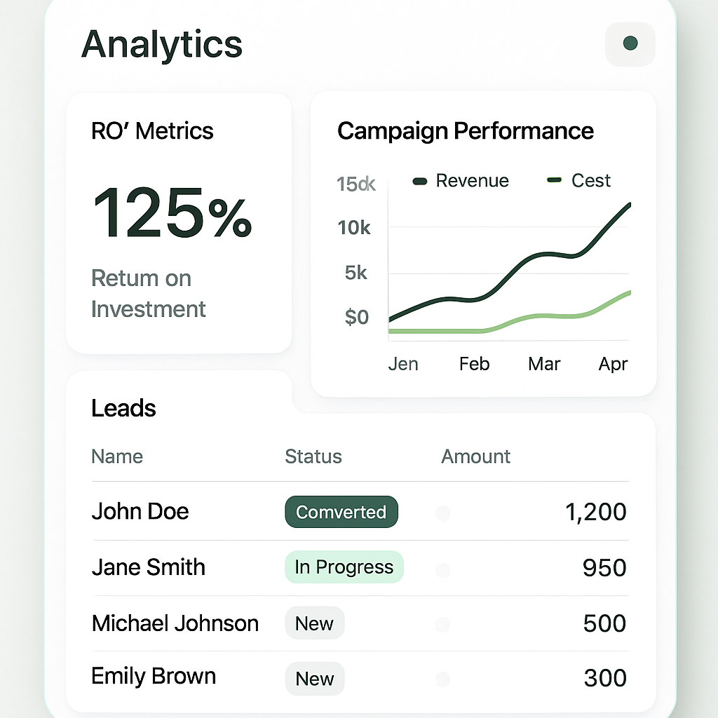 Analytics dashboard showing ROI metrics and campaign performance