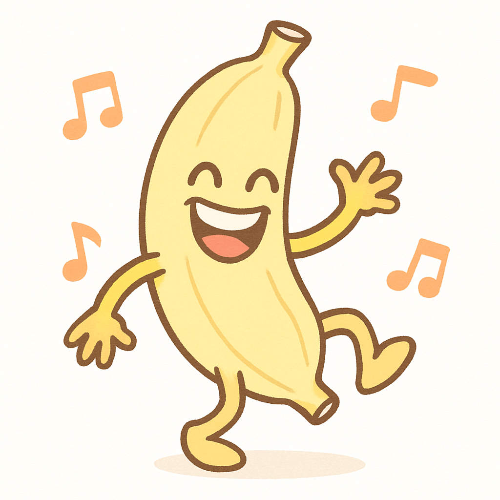 Dancing banana with music notes, symbolizing silly Minion fun