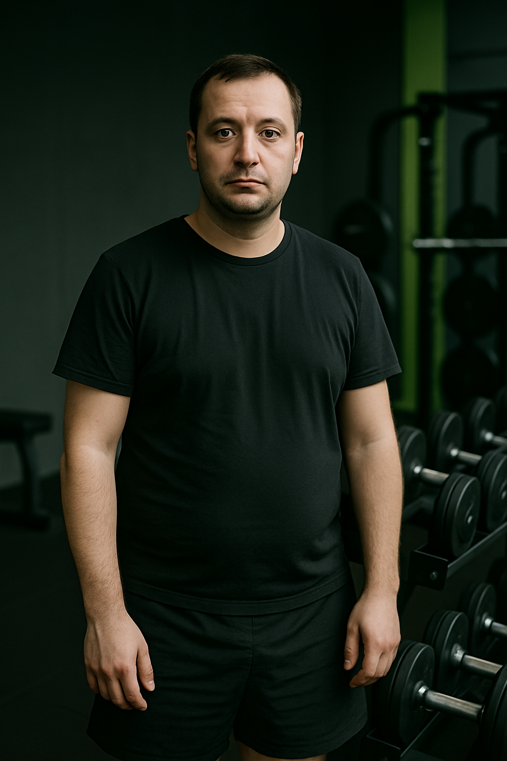 Before photo of Dmytro prior to structured strength training
