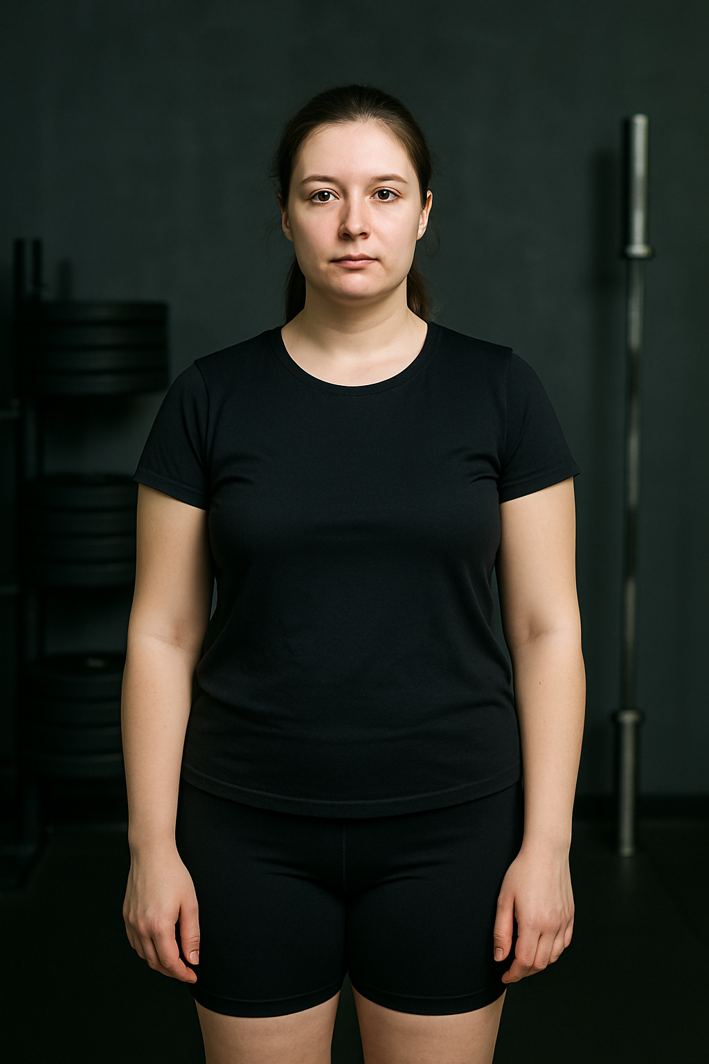 Before photo of Iryna at the beginning of her fitness routine