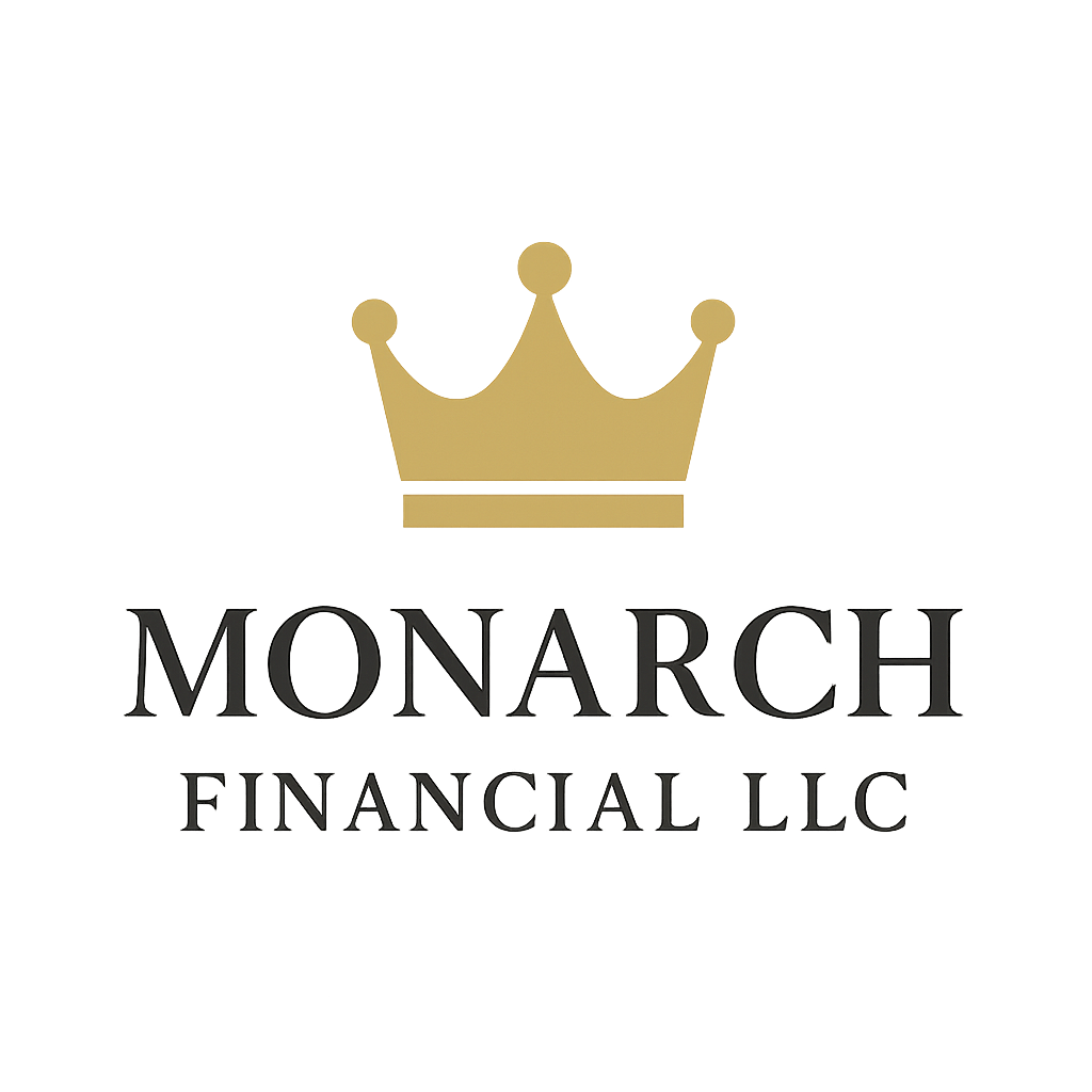 Monarch Financial LLC logo with crown icon and classic serif lettering