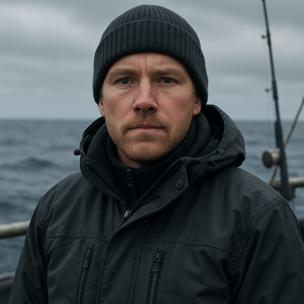 Portrait of an offshore angler in cold weather gear