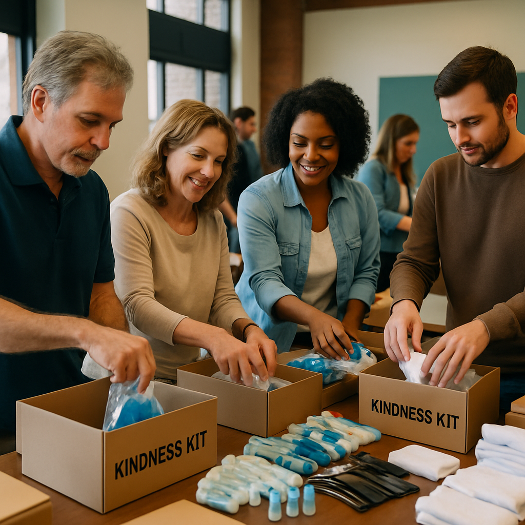 Assembling kindness kits for nonprofit organizations