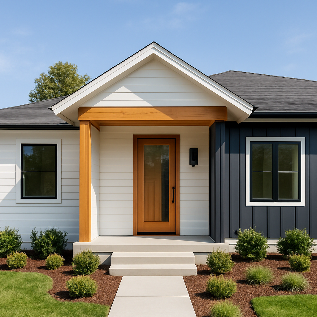 Bright contemporary home with landscaped front yard and welcoming entry