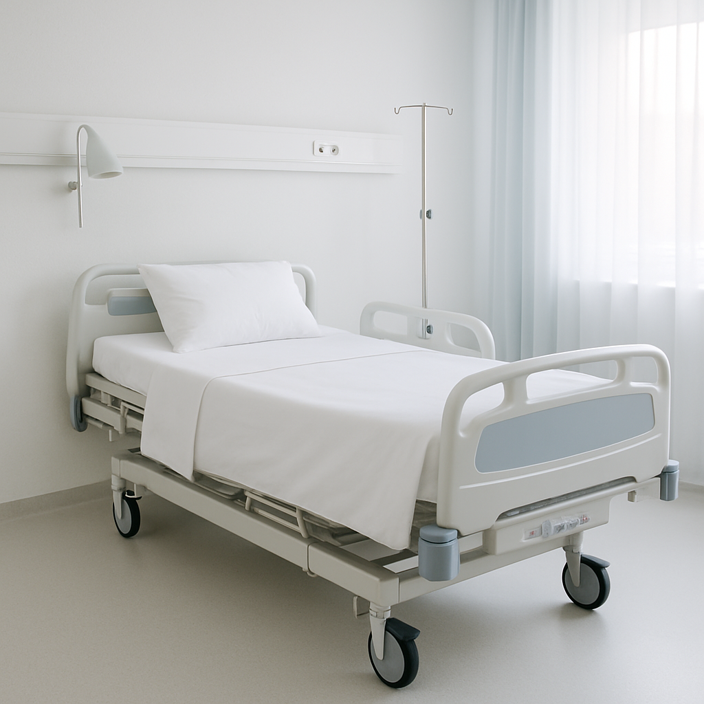 Refurbished Scandinavian hospital bed prepared for export to African clinics