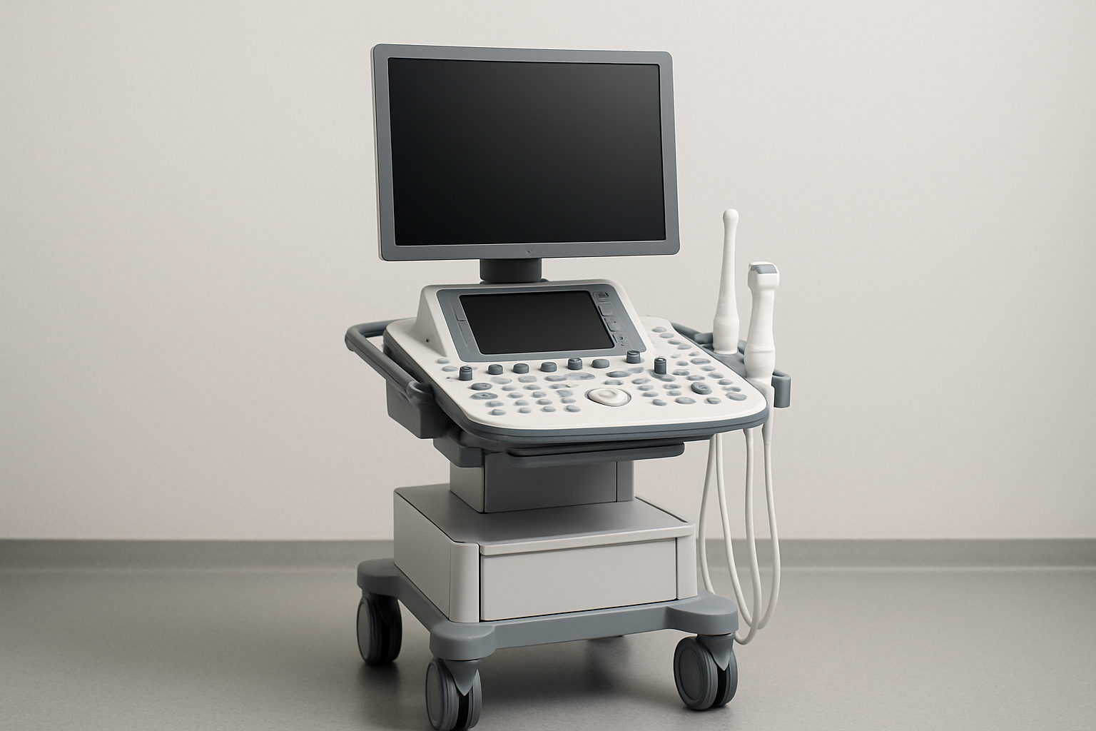 Compact portable ultrasound cart system with monitor and probe set for mobile imaging