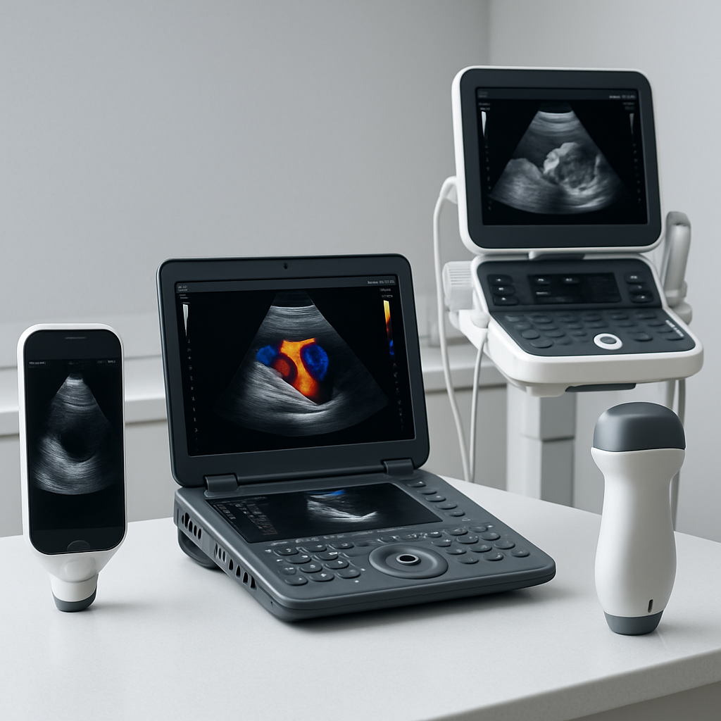 Professional collection of portable ultrasound devices prepared for verified export to African hospitals