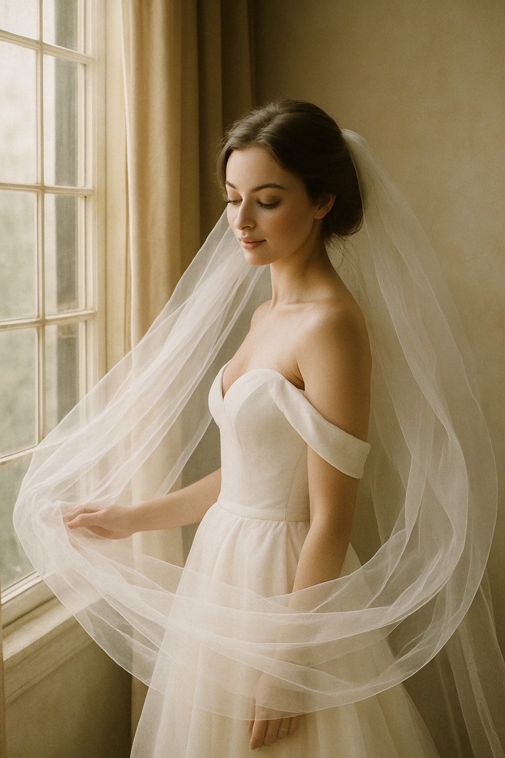 Bride with veil in soft light
