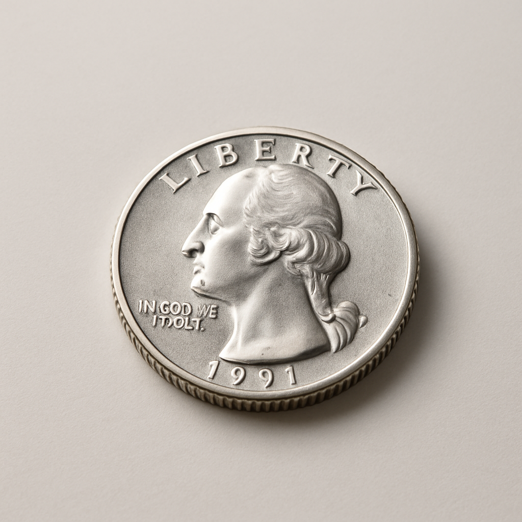 Medium-sized silver coin, editorial layout, premium look