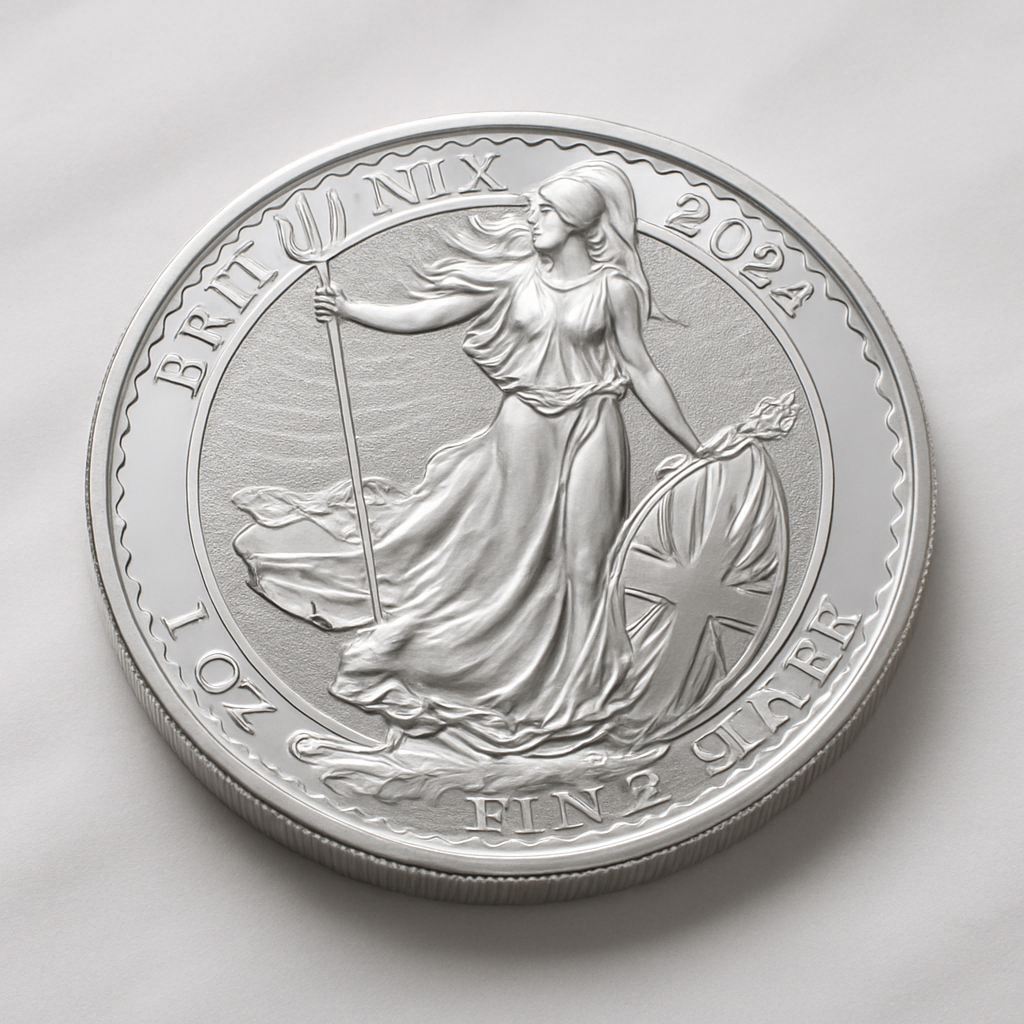 Large high-quality collectible silver coin on soft white background, premium lighting