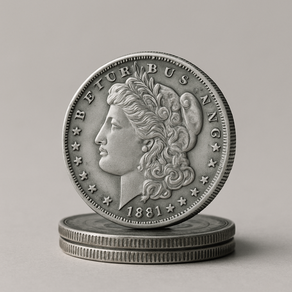 Smaller silver coin with classic motif, stacked gallery style
