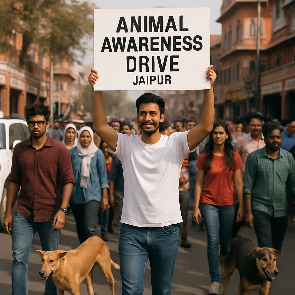 Aman leading an animal awareness drive in Jaipur
