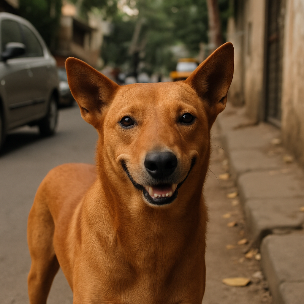 Browny, a real Indian Pariah Dog smiling on the streets of Pune