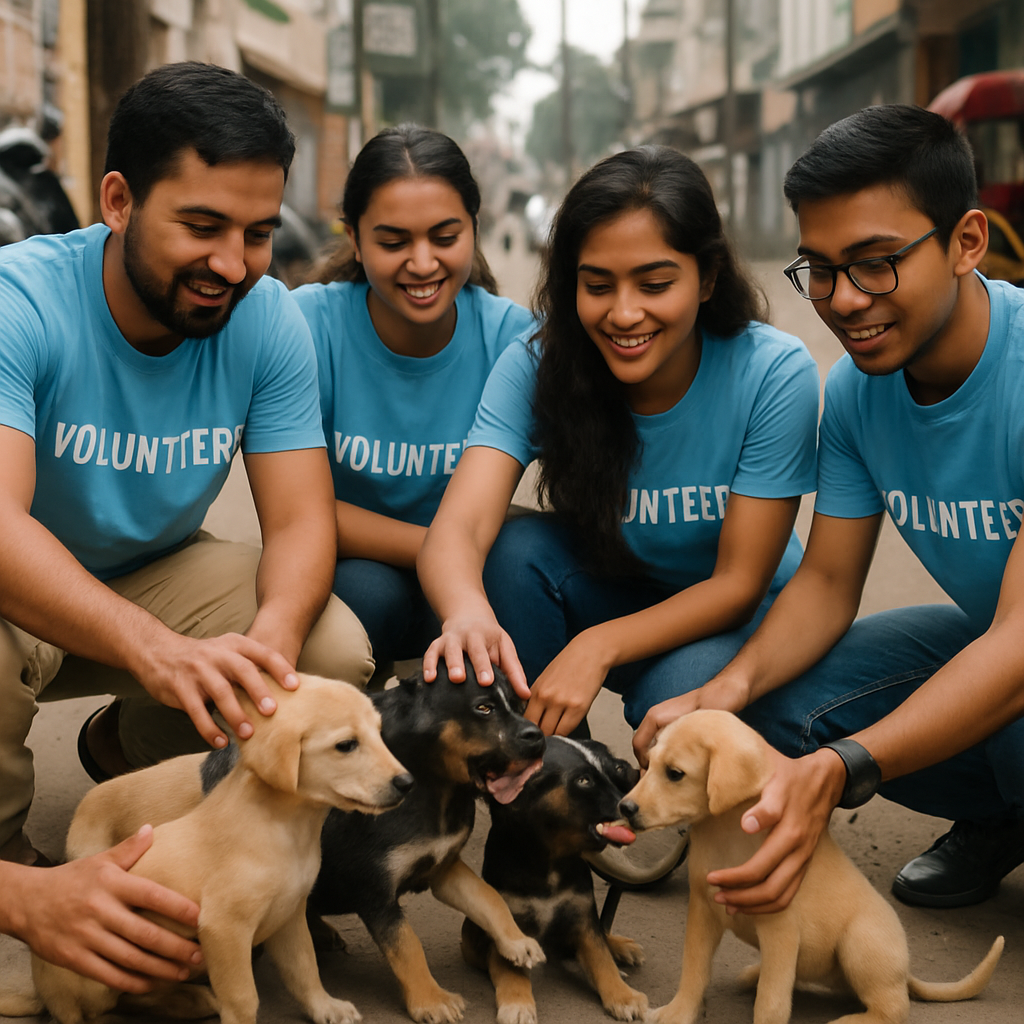 Volunteers caring for stray puppies in Indian street rescue