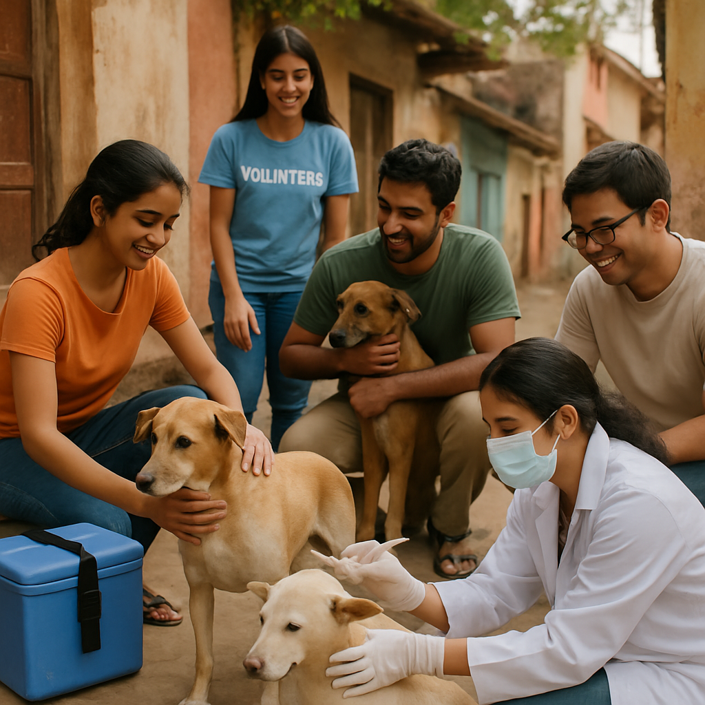 Vaccination drive with Indian street dogs and medical team