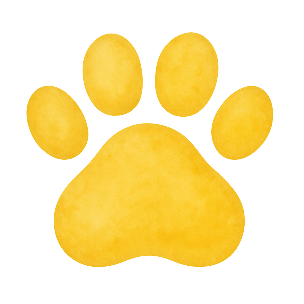 Medium yellow paw print, playful