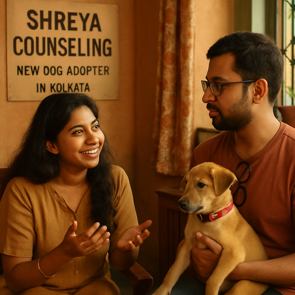 Shreya counseling a new dog adopter in Kolkata