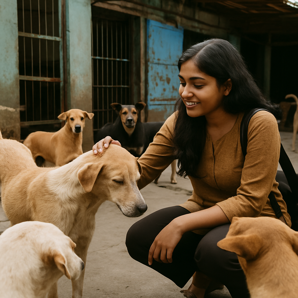 Shreya visiting a Kolkata street dog shelter