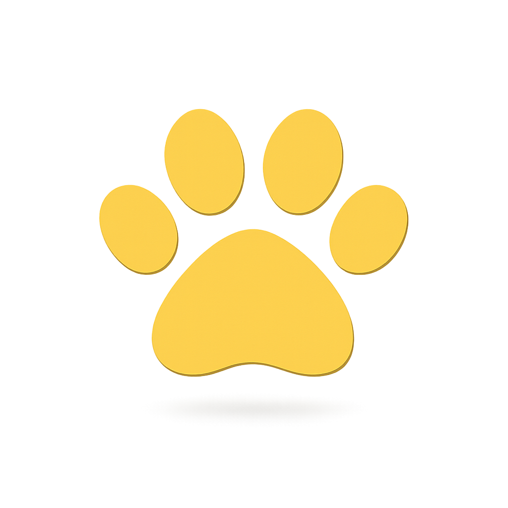 Decorative yellow paw print bottom center