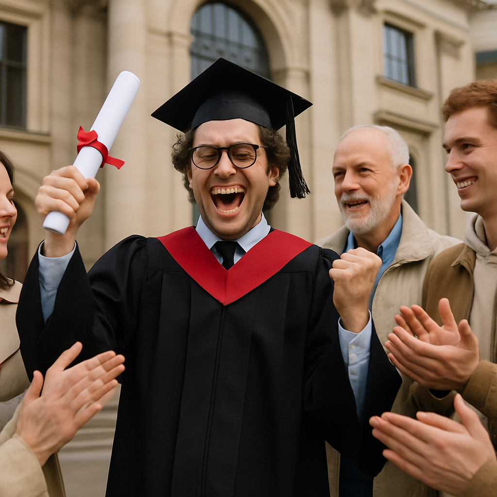 PhD graduate celebrating academic achievement