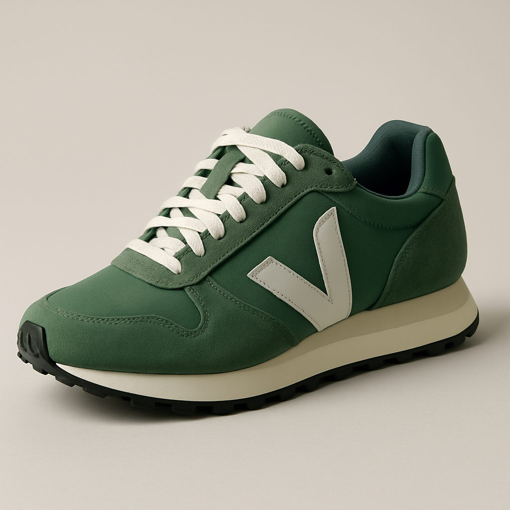 Zapatillas deportivas verdes con detalles blancos y cordones gruesos