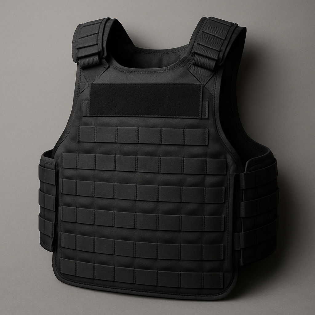 Chaleco de seguridad negro con paneles modulares y velcro frontal