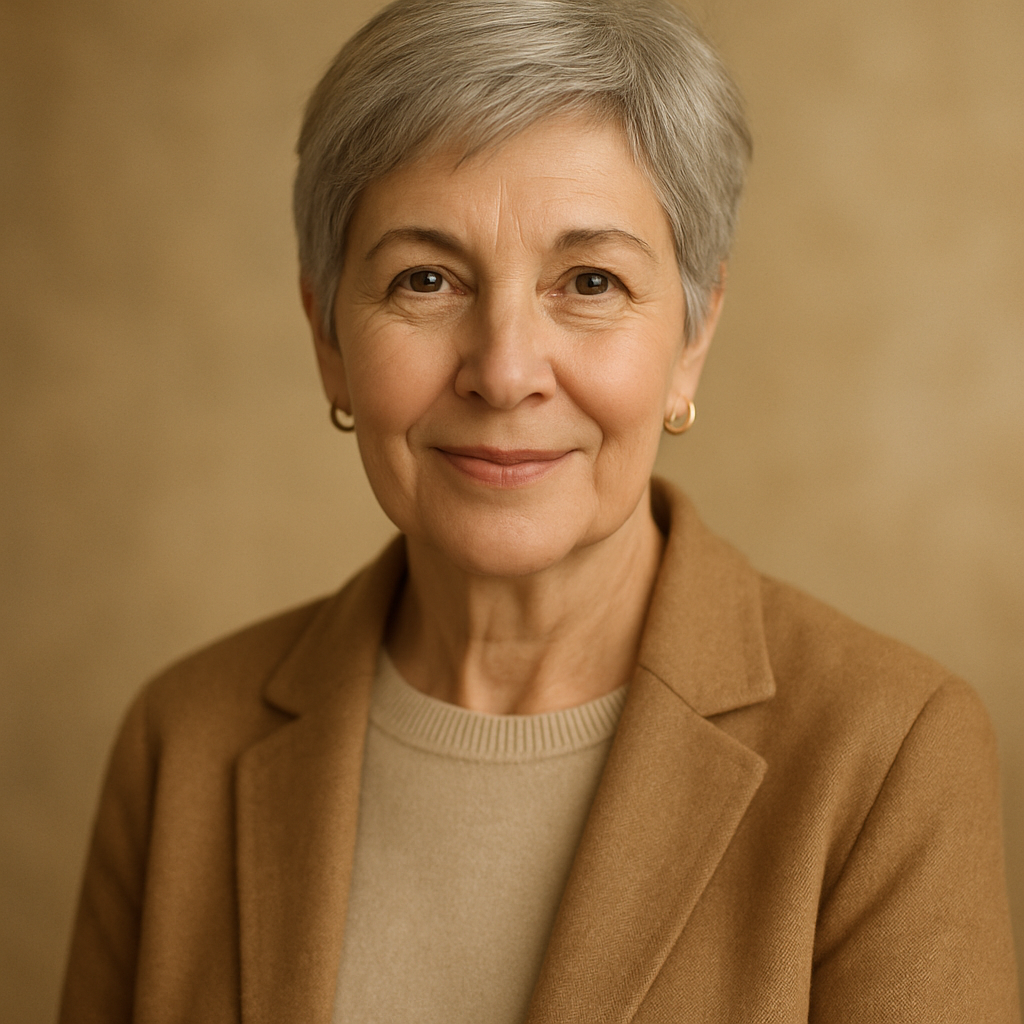 Retrato de una abuela moderna con cabello canoso y expresión amable