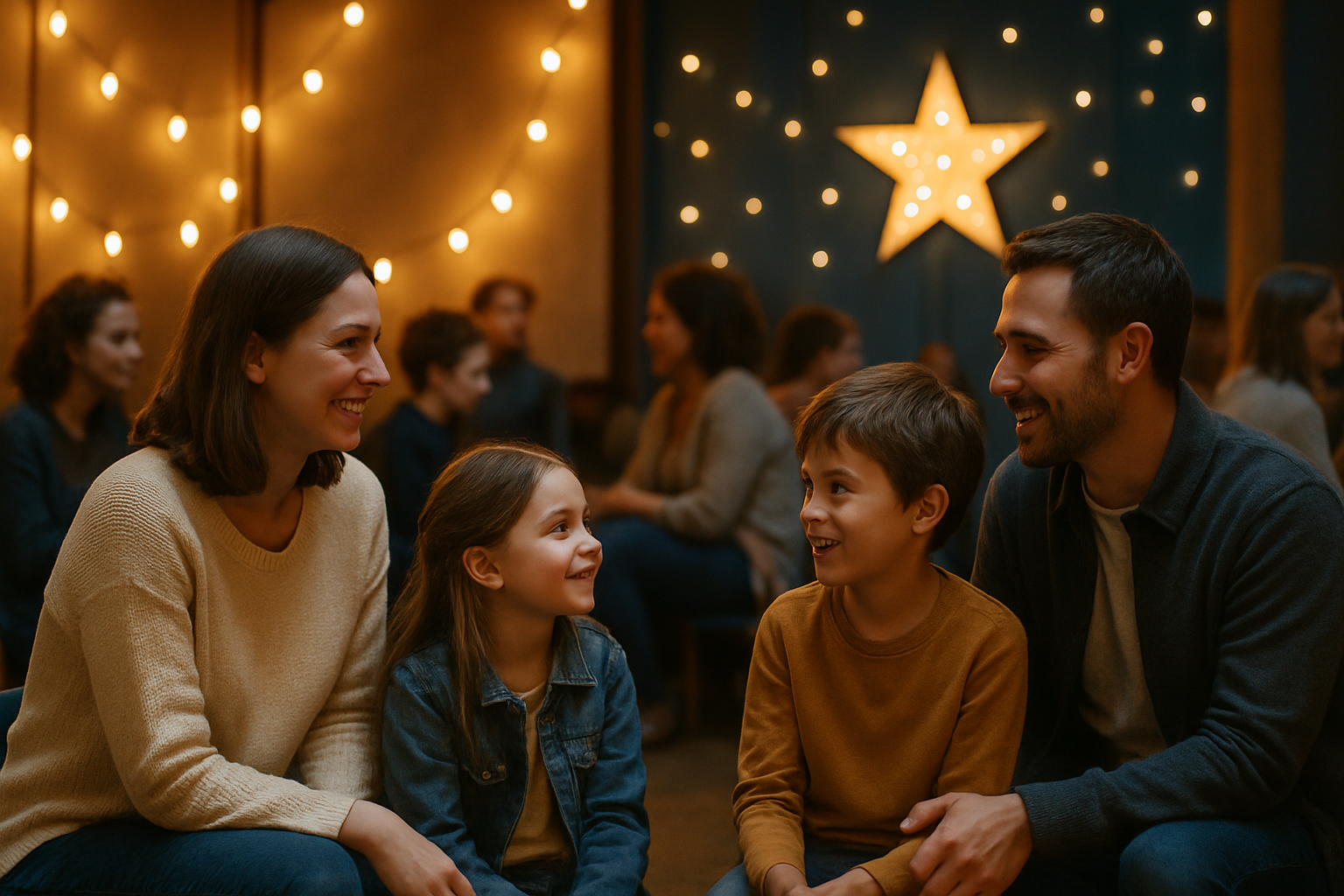 Zona familiar con niños y padres conversando