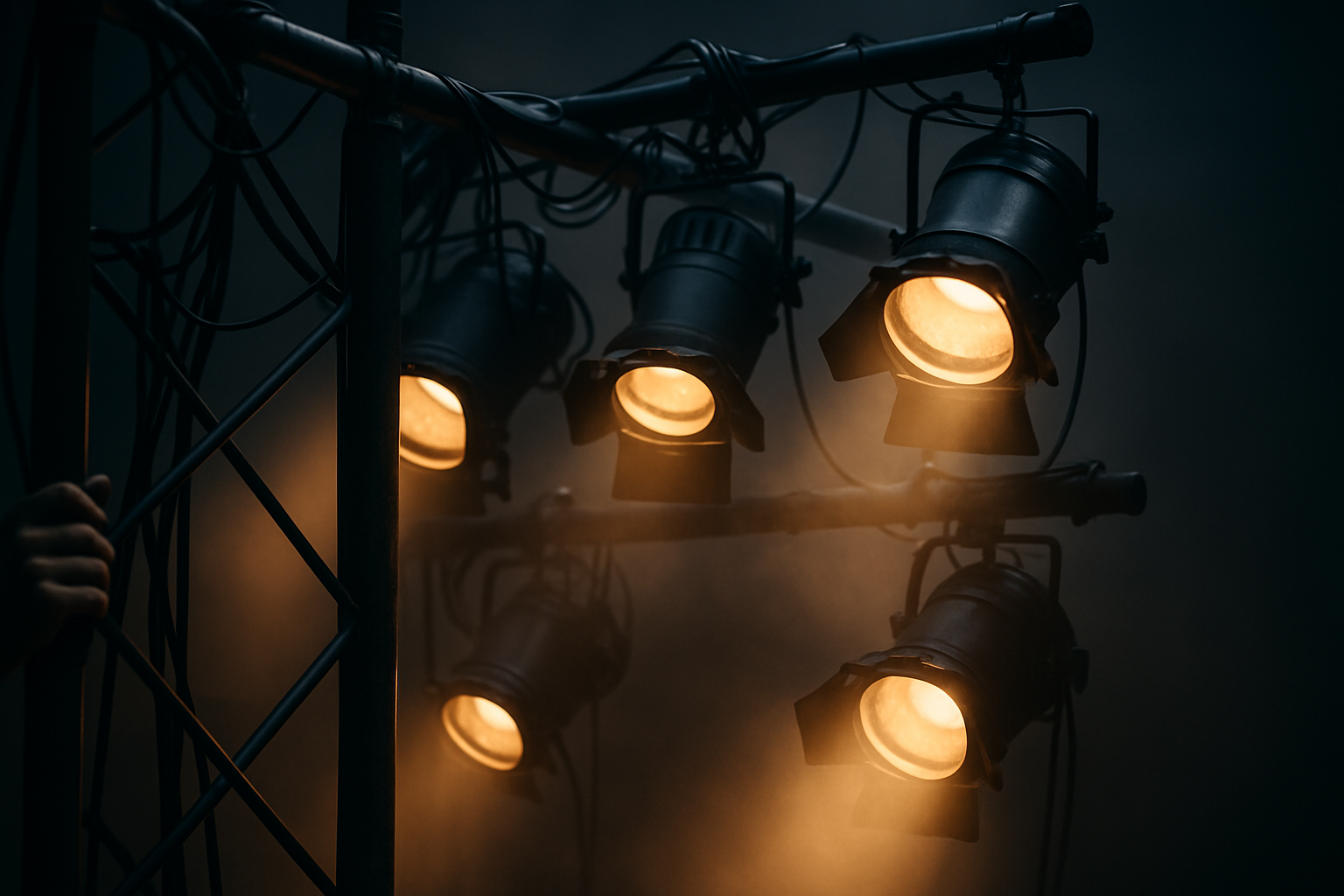 Montaje de luces cálidas sobre escenario