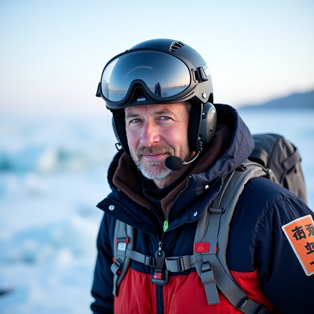 Guide using modern safety gear in icy environment