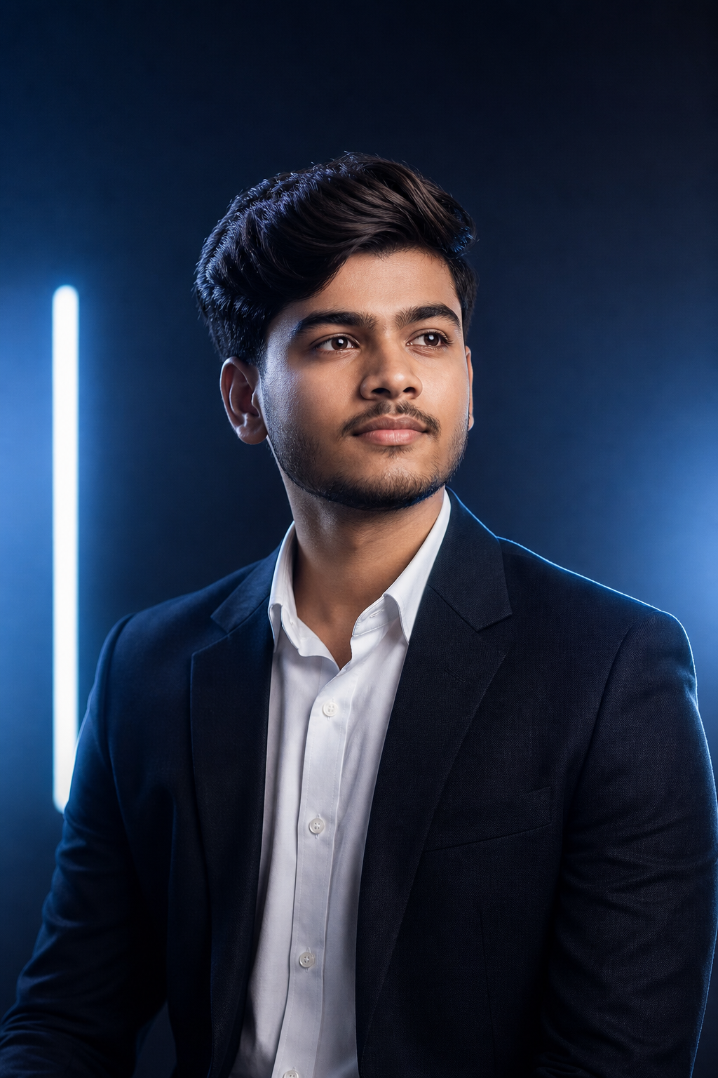 Studio portrait of Shivam Dhuriya in a premium, futuristic style