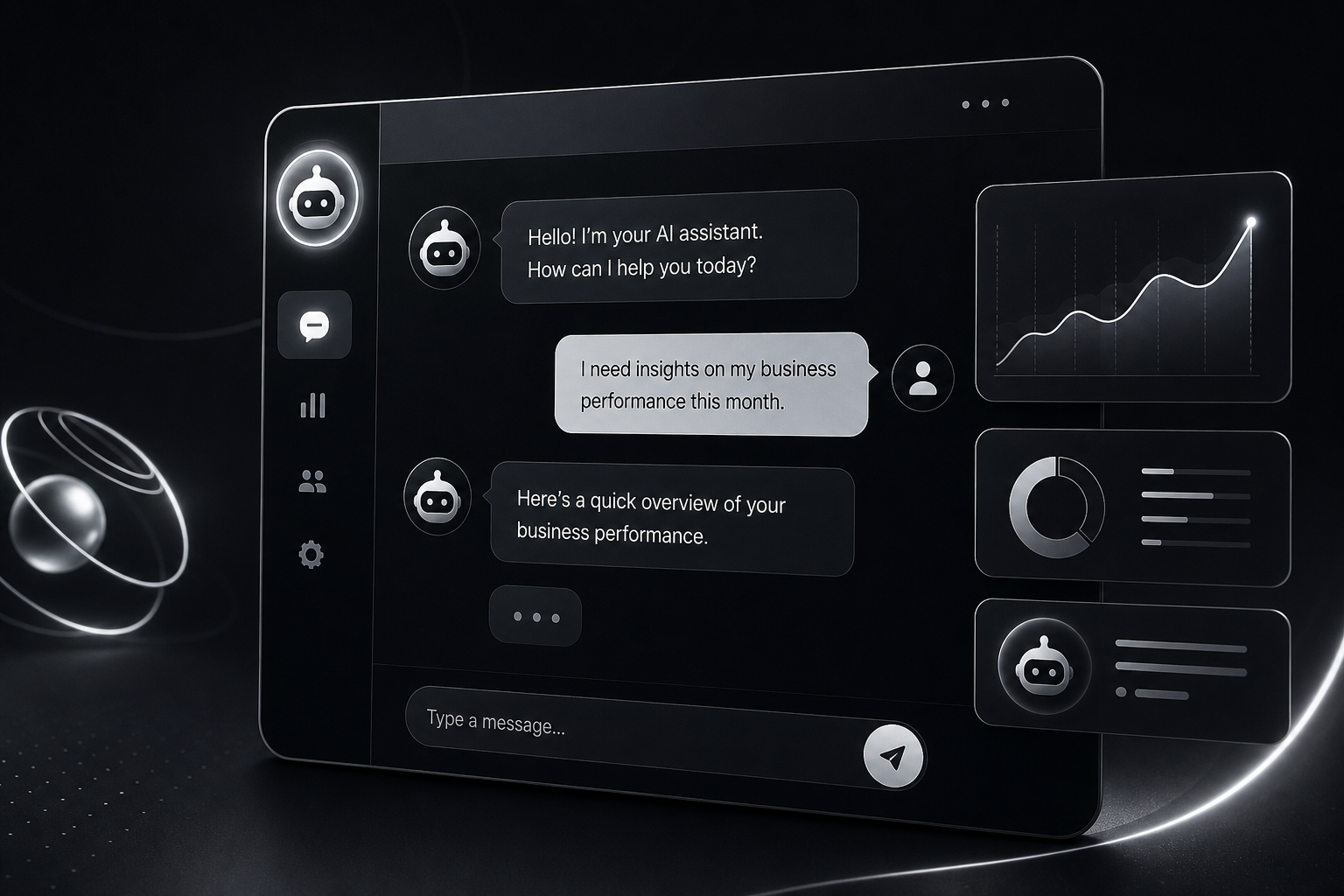AI chatbot interface with conversational bubbles and a glowing assistant icon