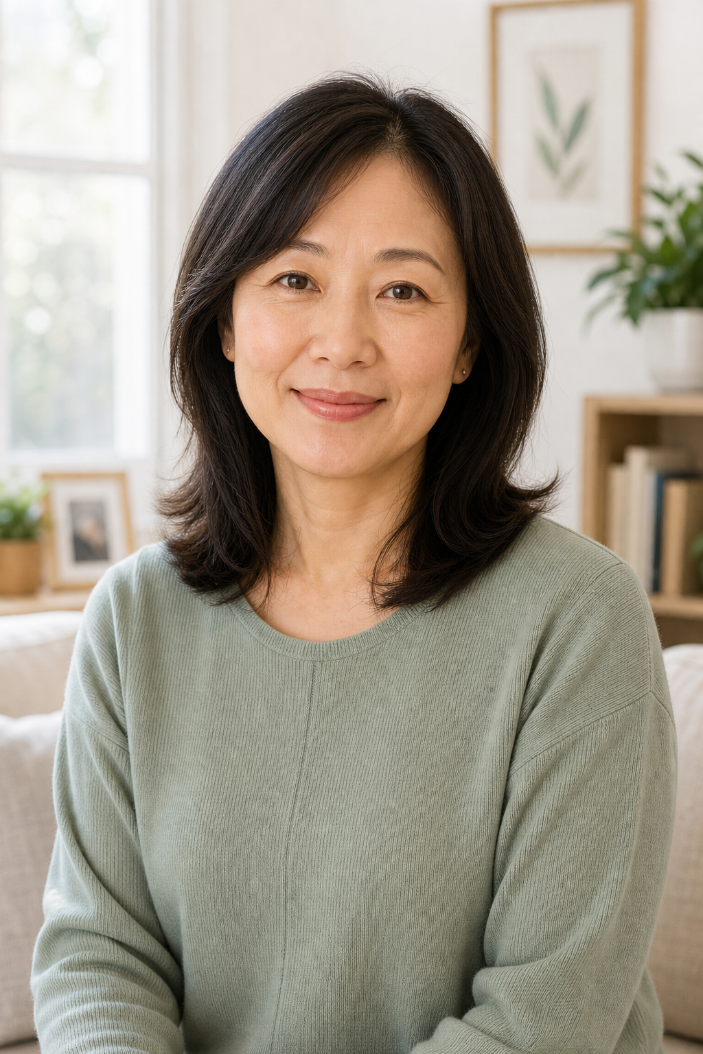 Calm portrait of Linda Choi, a respite and daily support caregiver