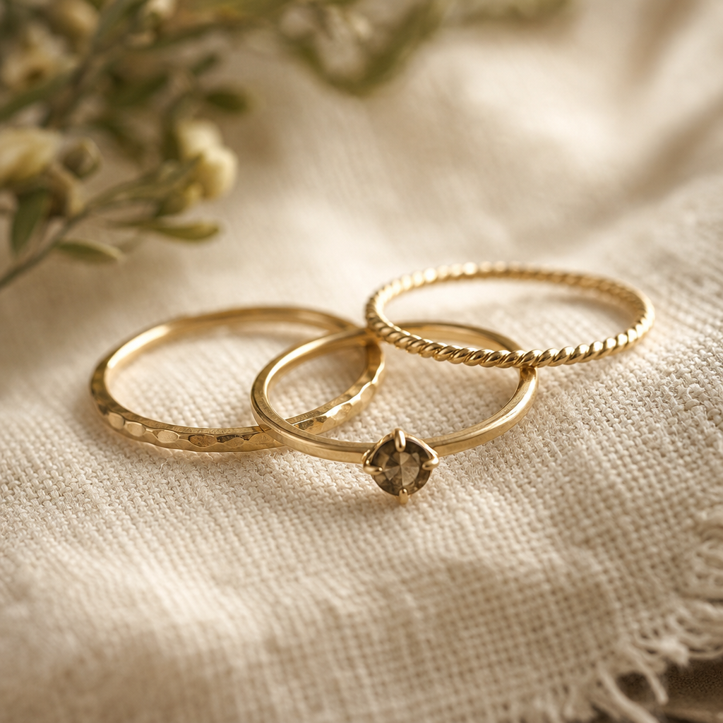 Delicate handmade gold rings with stone accents