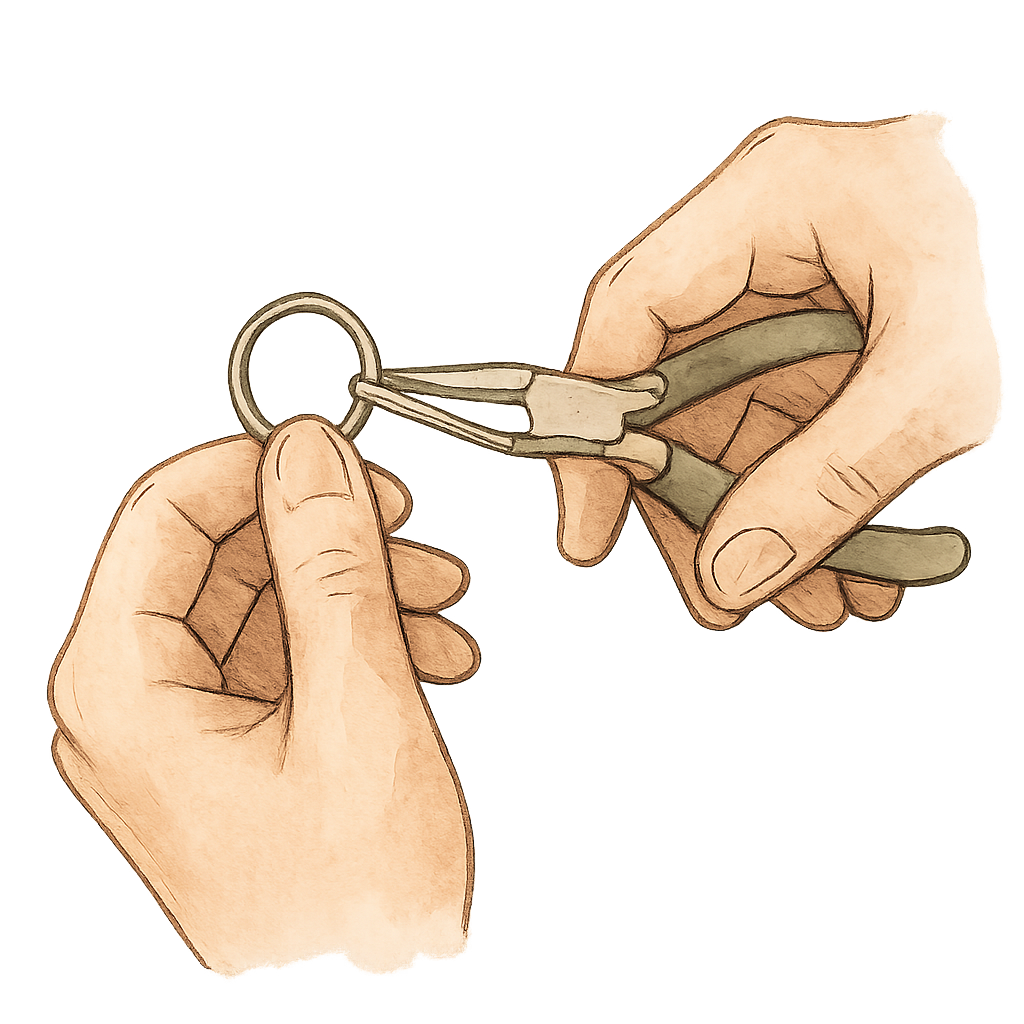 Illustration of artisan hands shaping silver wire into a ring with pliers