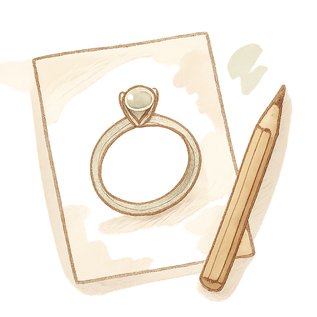Hand-drawn sketch of a jewelry ring design on paper