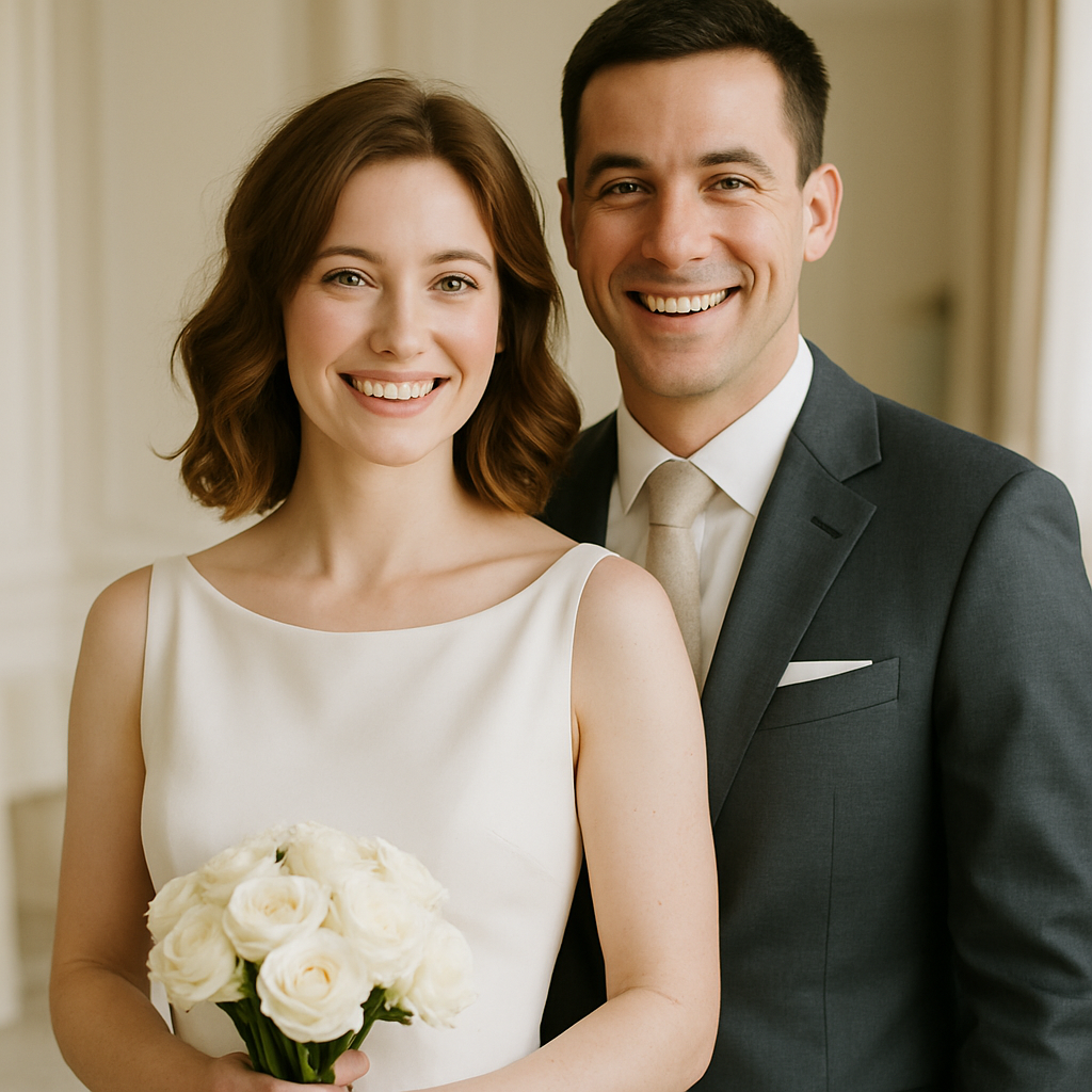 Portrait of Emma and Noah Carter, wedding couple client