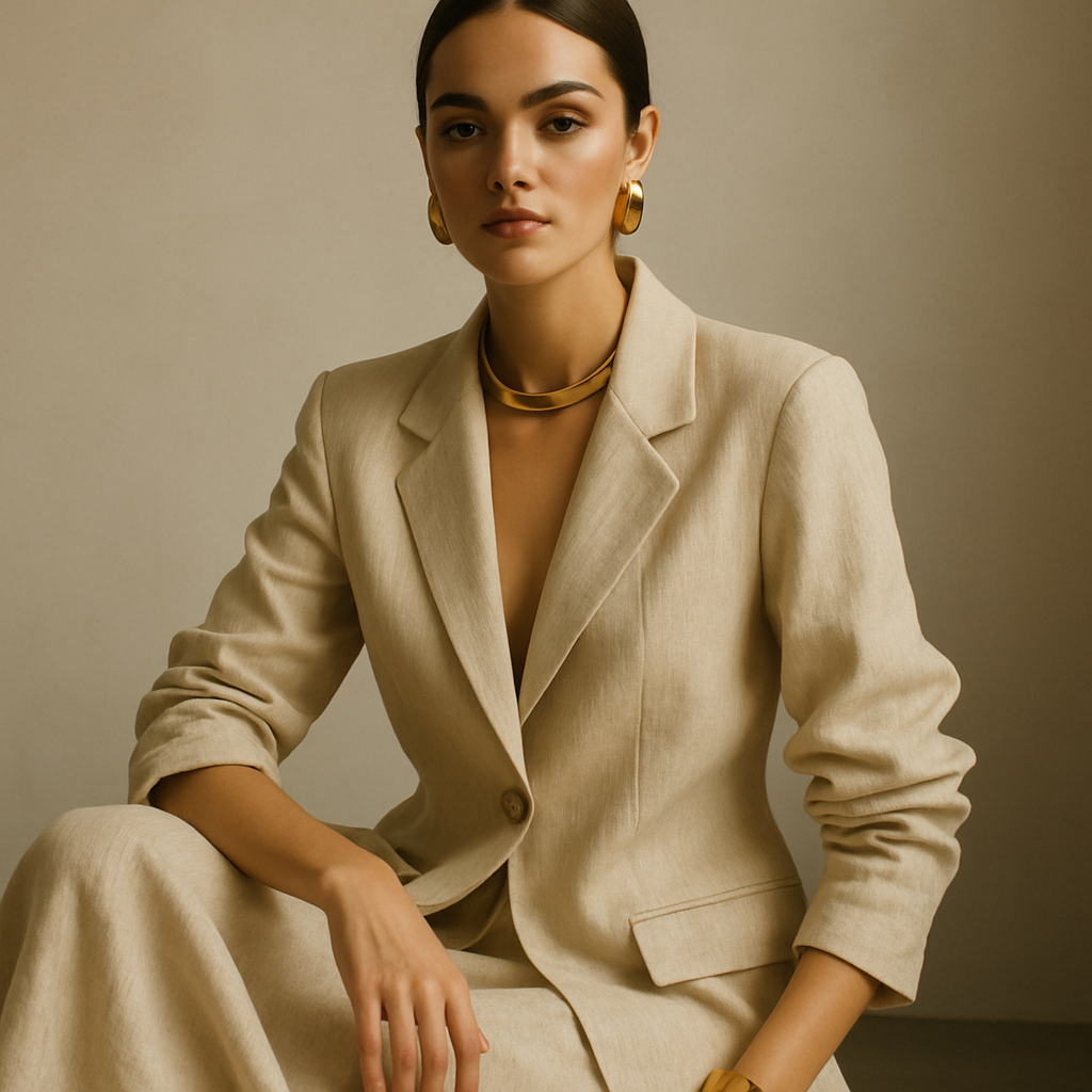Editorial fashion portrait with gold accents