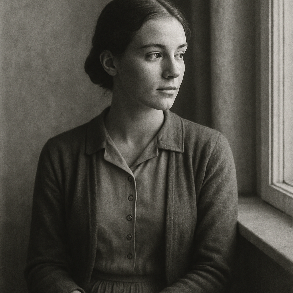 Black and white film portrait in soft window light