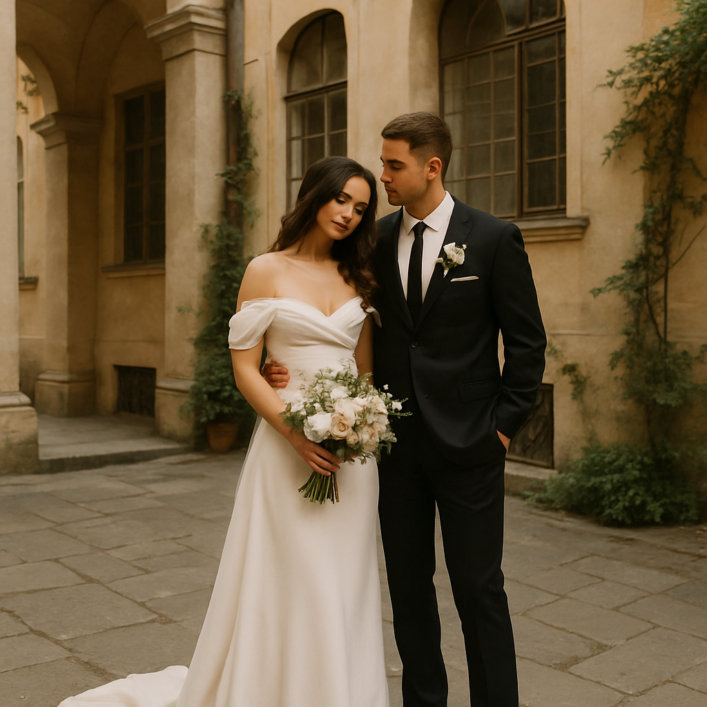 Wedding portraits in a historic Kyiv courtyard