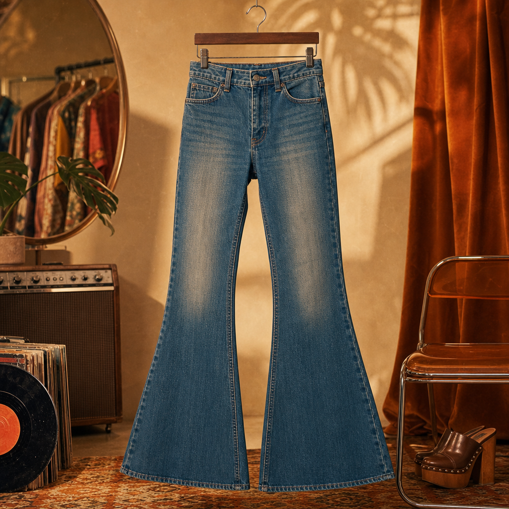 Vintage-wash flared jeans with a long leg line and everyday 70s attitude.