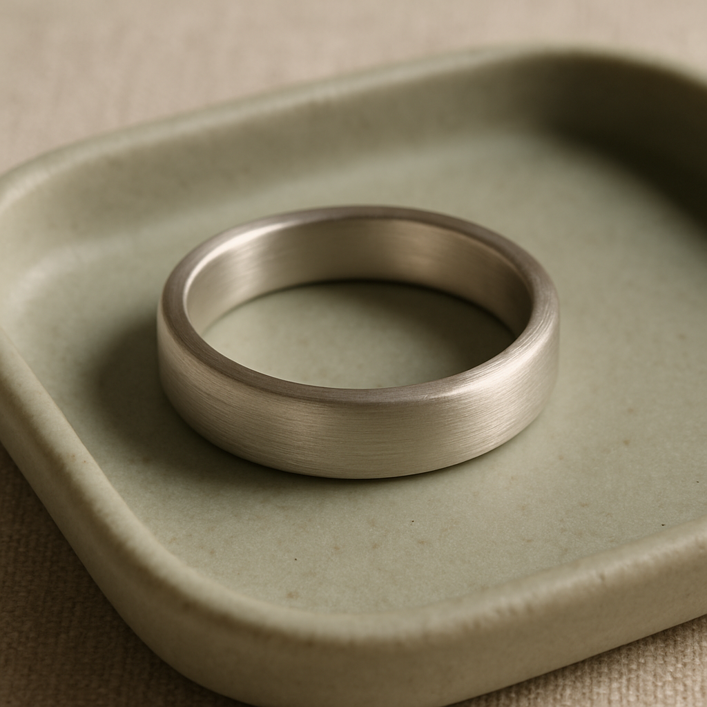 Close-up of a minimalist silver ring