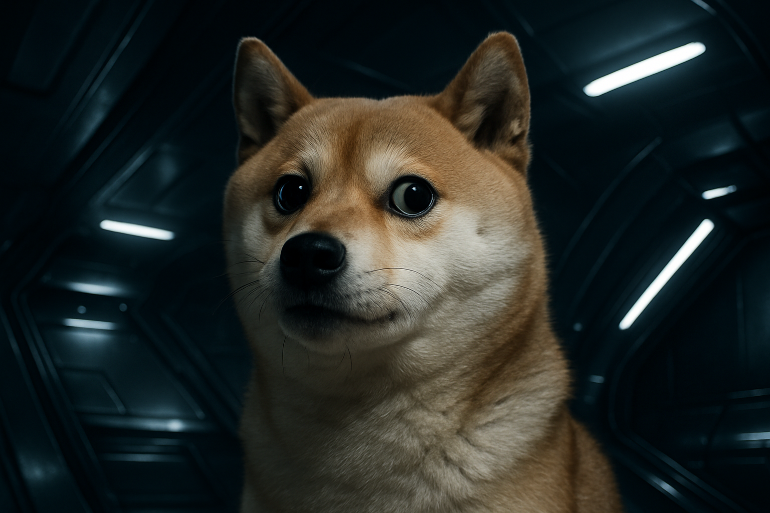 Dramatic monochrome space-tech dog portrait