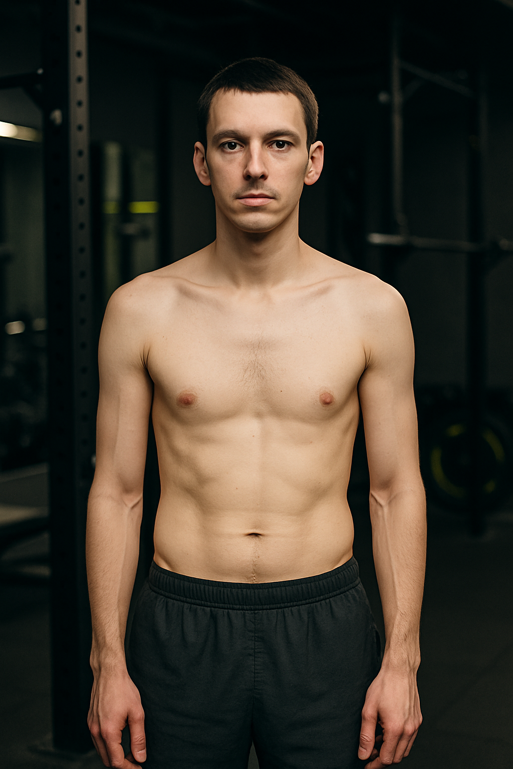 Dmytro before transformation with slim frame and limited upper-body muscle